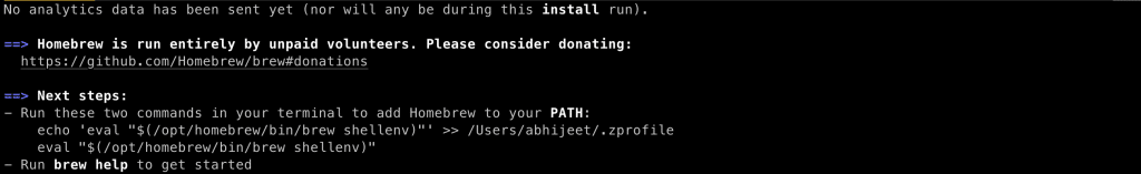 Next steps for HomeBrew installation.